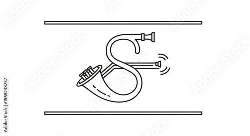 Stylized initial 'S' formed by intertwining musical wind instruments and sound waves, a symphony