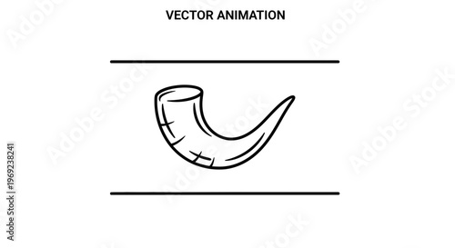 Simple vector line art illustration of a shofar, a traditional ceremonial horn, perfect for