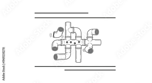 Detailed diagram of interconnected pipe segments forming a complex system or network structure