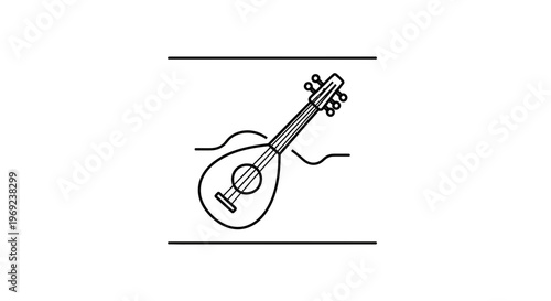 Minimalist outline drawing of a classic stringed musical instrument for creative design projects