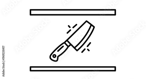 Modern line art icon depicting a gleaming chef's knife for culinary tasks