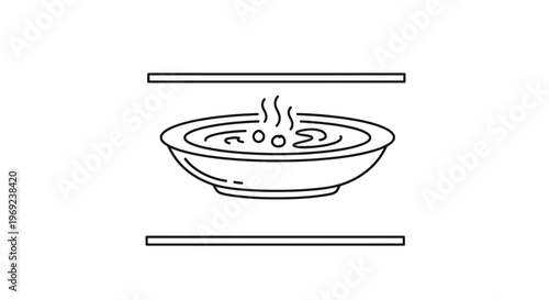 Minimalist line drawing of a steaming hot bowl of liquid a comforting meal or beverage graphic
