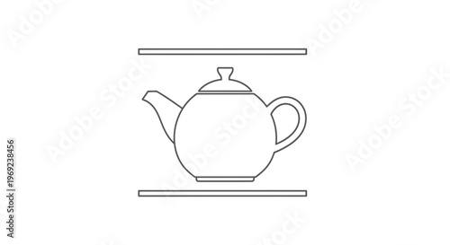A clean line art illustration of a classic teapot icon nestled within two parallel horizontal lines