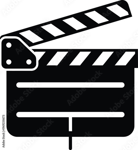 Movie Film Clapperboard Solid Black Silhouette Vector Icon For Cinema Video Production