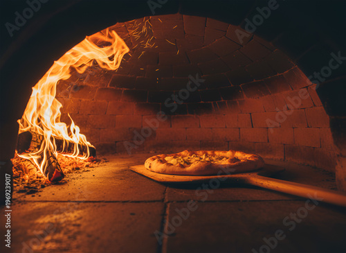 Traditional wood fired gorgonzola cheese pizza with thin crust, gourmet food
