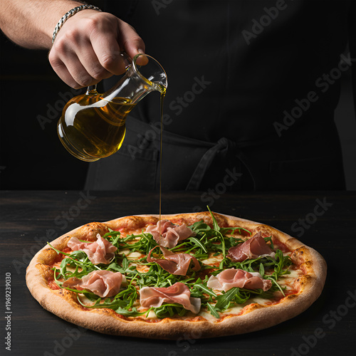 Traditional wood fired gorgonzola cheese pizza with thin crust, gourmet food