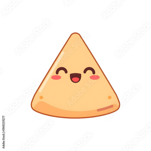 Cute Kawaii Samosa Triangle Pastry Snack Character Cartoon Vector
