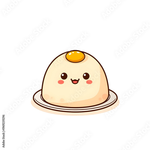 Cute Kawaii Custard Pudding Jelly Dessert Character Cartoon Vector