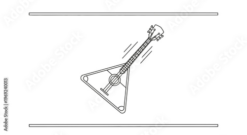 Minimalist line art illustration of a dynamic triangular string instrument evoking melodic rhythm