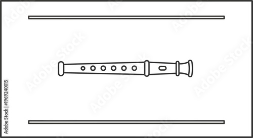 Minimalist musical instrument icon, black and white line art recorder design on clean background