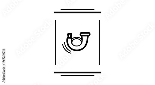 Minimalist black and white line art illustration of a sounding post horn icon symbol for