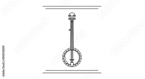 Elegant Line Art Illustration of a Banjo Musical Instrument on a Clean White Background