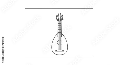 Minimalist Line Art Drawing of a Traditional Mandolin String Instrument Vector Icon Simple Musical