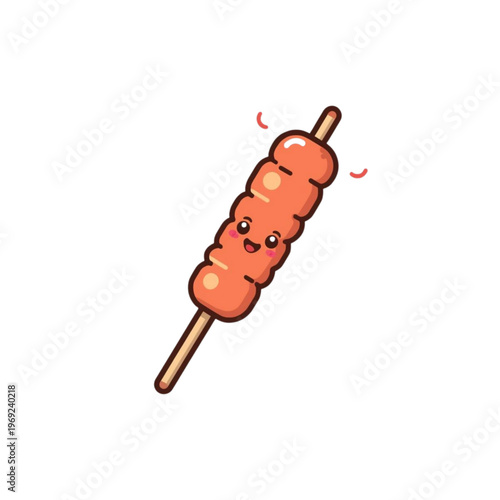Cute Kawaii Seekh Kebab on Skewer Street Food Cartoon Vector