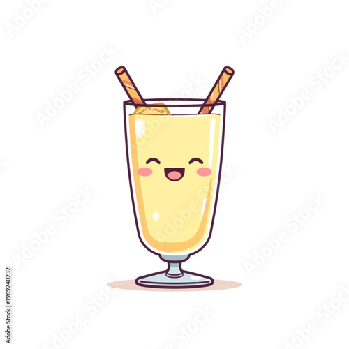 Cute Kawaii Mango Lassi Milkshake with Wafer Sticks Cartoon Vector