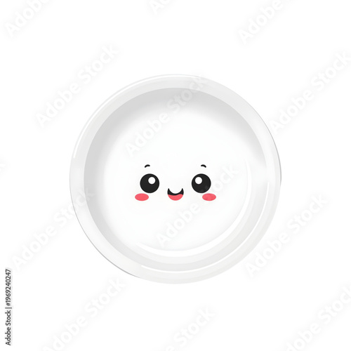 Cute Kawaii White Bowl Plate Dish Character Cartoon Vector