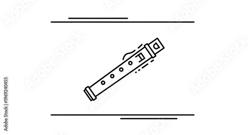 Clean line art vector illustration of a musical recorder instrument for educational themes