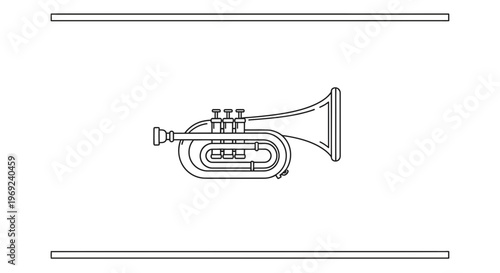 Elegant minimalist line art illustration of a brass wind instrument creating melodious harmony