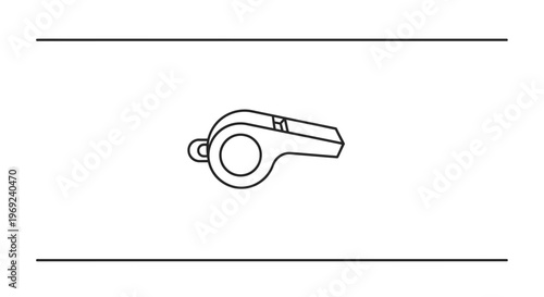 Minimalist line art illustration of a classic referee whistle, signifying authority and clear