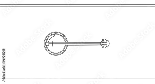 Minimalist line art illustration of a banjo, perfect for graphic design and music-themed projects