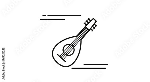 Minimalist musical instrument outline icon representing stringed folk music culture for design