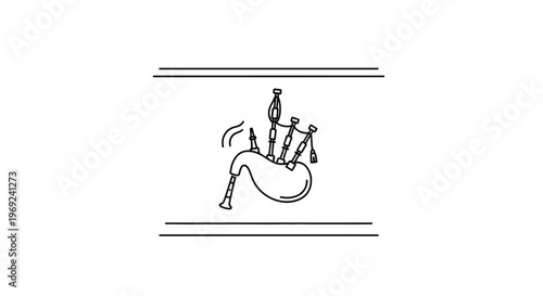 Traditional wind instrument outlined, showcasing a bagpipe's iconic form and melodic heritage