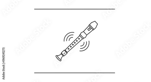 Clean graphic design depicting a recorder instrument with harmonious sound ripples music education