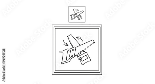 Graphic Line Icon of Crossing Hand Saws Illustrating Woodworking and Manual Construction