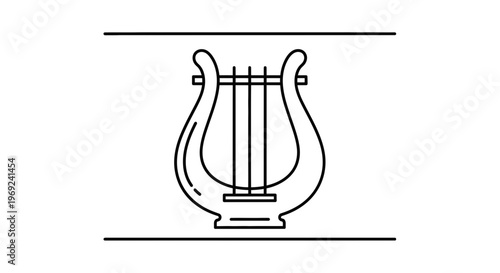 Elegant Minimalist Lyre Line Art Illustration Depicting Classical Musical Instrument for Design