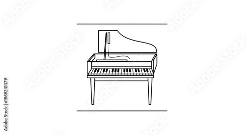 Elegant monochrome contour drawing of a classical grand piano for sophisticated design elements