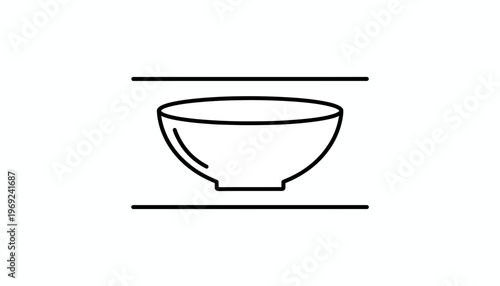 Minimalist line art illustration of a simple kitchen bowl icon perfect for web design and