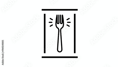 simple line art illustration of a single fork within a rectangular frame motif