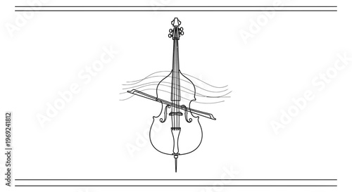 Minimalist continuous line art depicting a grand string instrument resonating with elegant musical