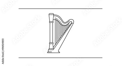 Elegant outline illustration of a classical concert harp, representing musical artistry and