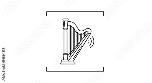 Elegant musical harp instrument producing melodic sounds vector icon design illustration