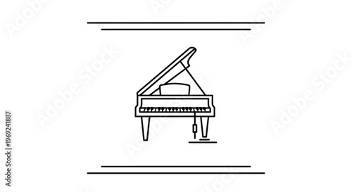 Elegant grand piano line art illustration for musical themes and creative design projects
