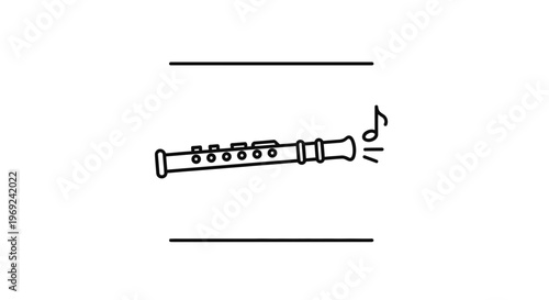 Minimalist linear depiction of a melodious woodwind instrument creating harmonious sound notes