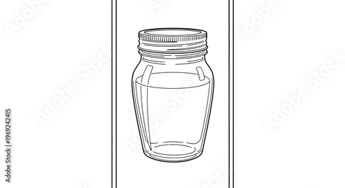 Simple elegant line art depicting a classic lidded glass jar partially filled with liquid substance