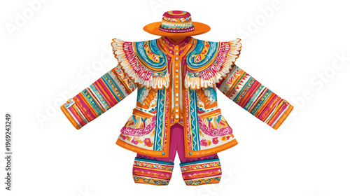 Traditional Colombian Carnival Costume Bright Patterns Vector