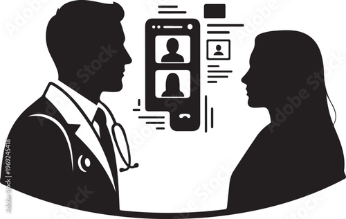 Doctor and patient in telemedicine consultation with smartphone screen