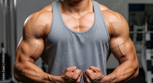 Male BodyBuilder Pose with Strong Muscle in Gym, made by Ai