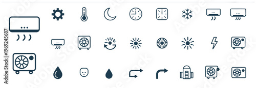 HVAC and climate control icons for air conditioning, heating, and home comfort systems.