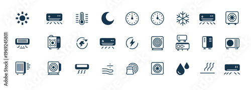 Set of HVAC and climate control icons for air conditioning, heating, and ventilation systems.