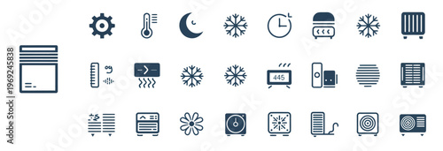 Collection of HVAC and climate control icons for air conditioning and heating systems.