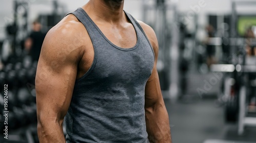 Male BodyBuilder Pose with Strong Muscle in Gym, made by Ai