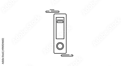 Minimalist black line icon illustrating a standard office document binder for file organization