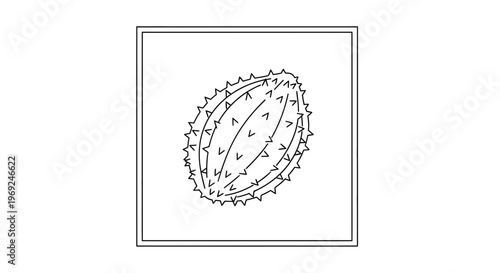 Minimalist line art depicting a spiky oval biological structure for scientific illustration