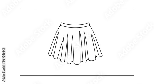Minimalist line art illustration of a pleated mini skirt garment outline perfect for fashion