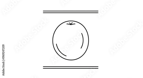 Simple line art illustration of a ripe orange or mandarin fruit with horizontal decorative lines