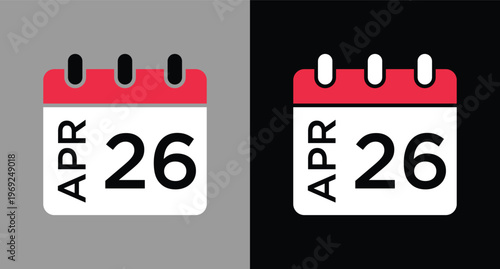 April 26 calendar icon vector
